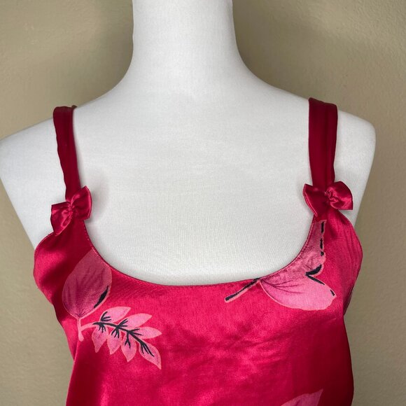 Vanity Fair Vintage 80's Floral Silky Poly Bow Accent Lingerie Slip Robe Set L - Picture 5 of 13